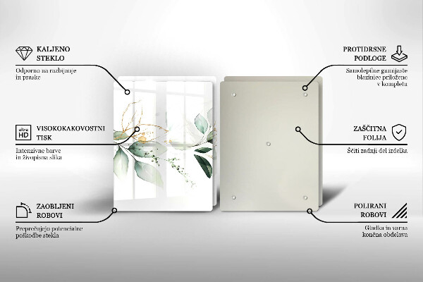 Glass chopping board Watercolor leaves