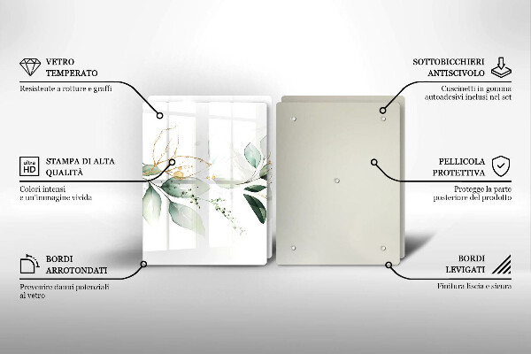 Glass chopping board Watercolor leaves