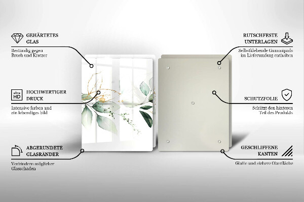 Glass chopping board Watercolor leaves