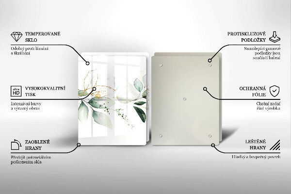 Glass chopping board Watercolor leaves