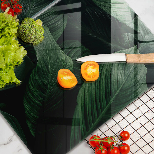 Glass chopping board Dark leaves