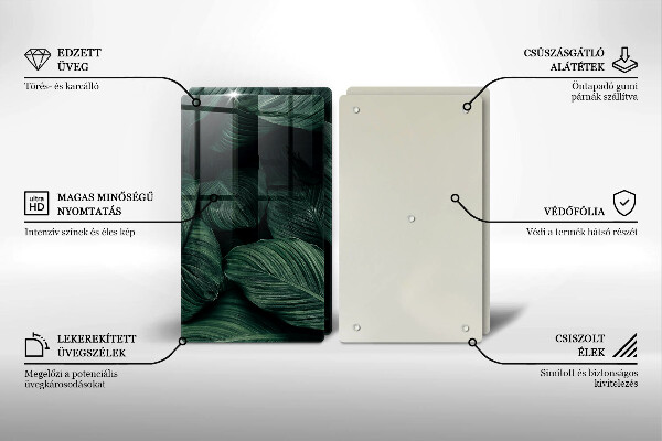 Glass chopping board Dark leaves