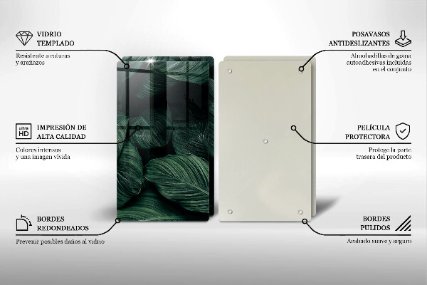 Glass chopping board Dark leaves