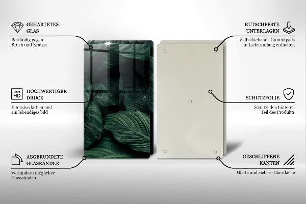 Glass chopping board Dark leaves