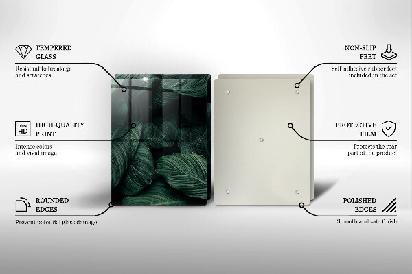 Glass chopping board Dark leaves