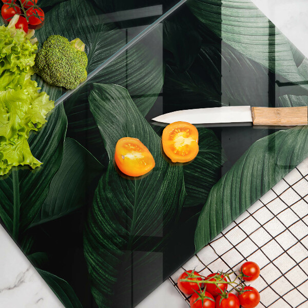 Glass chopping board Dark leaves
