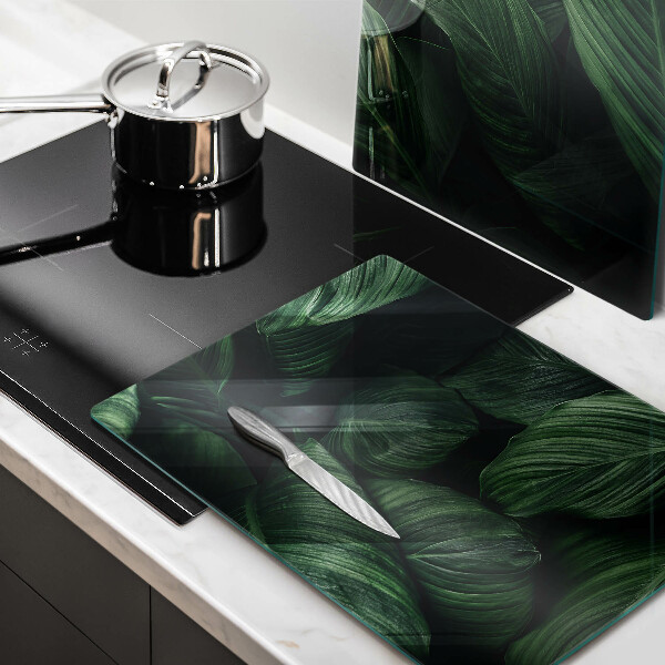 Glass chopping board Dark leaves
