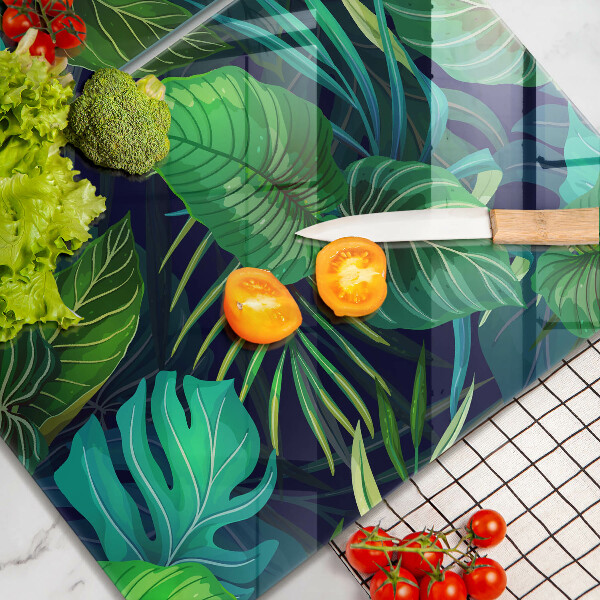 Glass chopping board Illustration of the jungle leaves