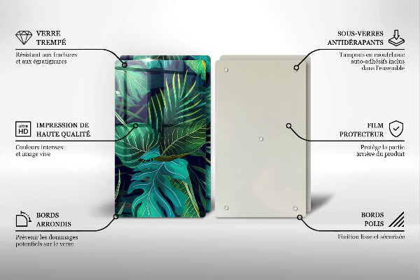 Glass chopping board Illustration of the jungle leaves