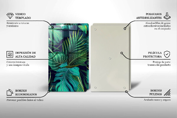 Glass chopping board Illustration of the jungle leaves