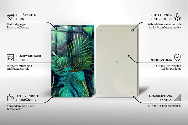 Glass chopping board Illustration of the jungle leaves