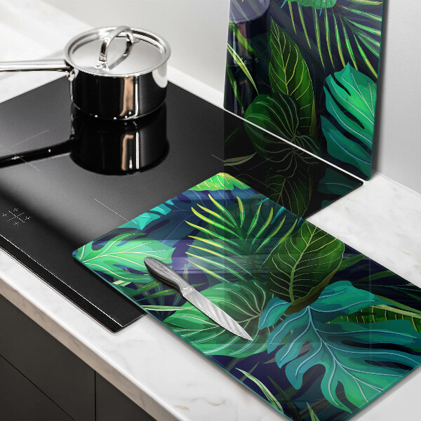 Glass chopping board Illustration of the jungle leaves