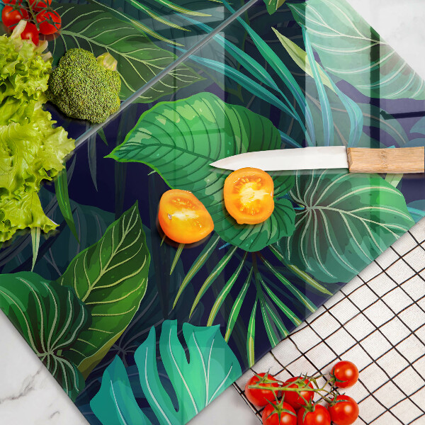 Glass chopping board Illustration of the jungle leaves