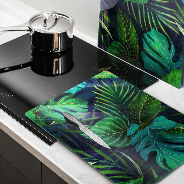Glass chopping board Illustration of the jungle leaves