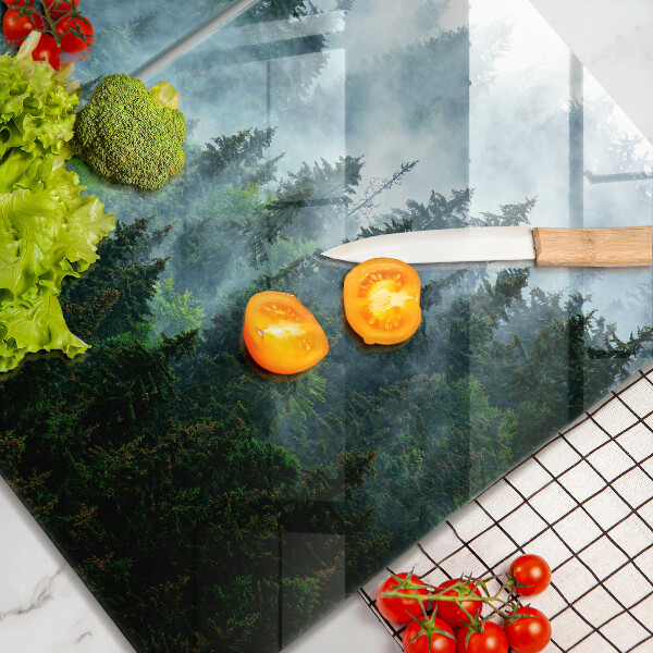 Glass chopping board Forest in the fog