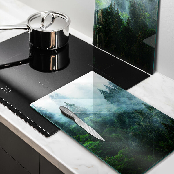 Glass chopping board Forest in the fog