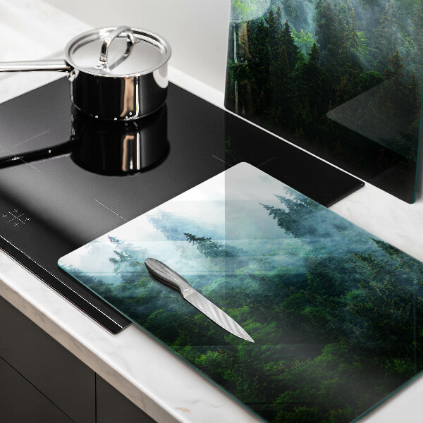 Glass chopping board Forest in the fog