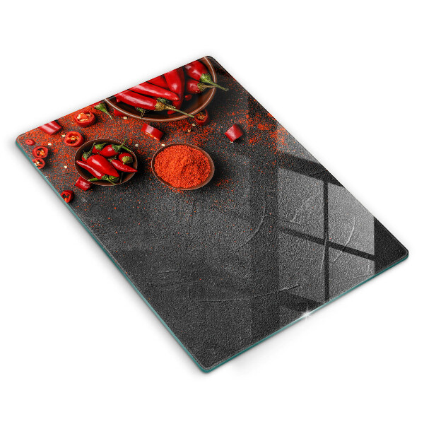 Cutting board Red chili peppers