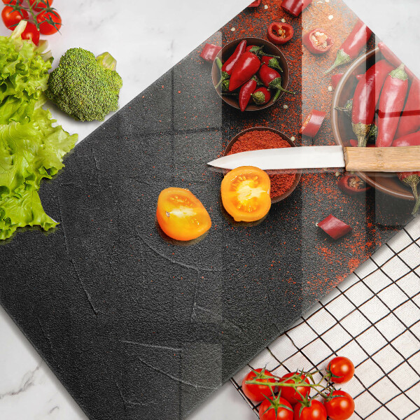 Cutting board Red chili peppers