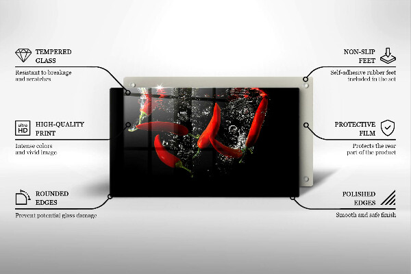 Chopping board Chili peppers in water