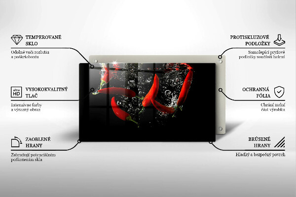 Chopping board Chili peppers in water