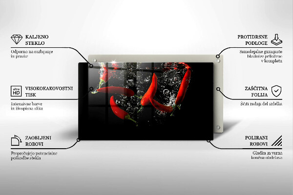 Chopping board Chili peppers in water