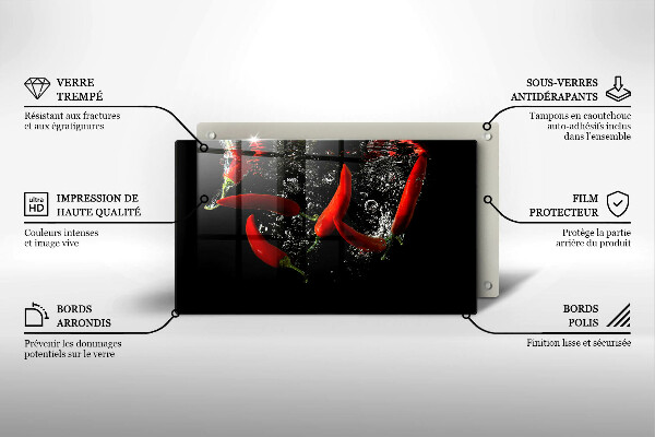 Chopping board Chili peppers in water
