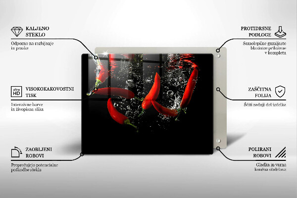 Chopping board Chili peppers in water