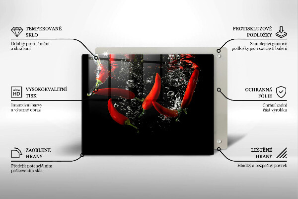 Chopping board Chili peppers in water