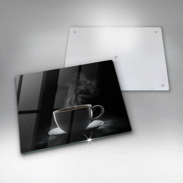 Chopping board Hot cup of coffee