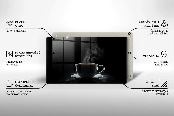 Chopping board Hot cup of coffee