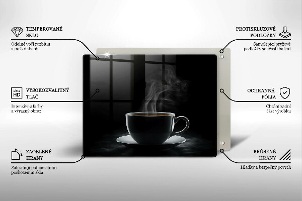 Chopping board Hot cup of coffee