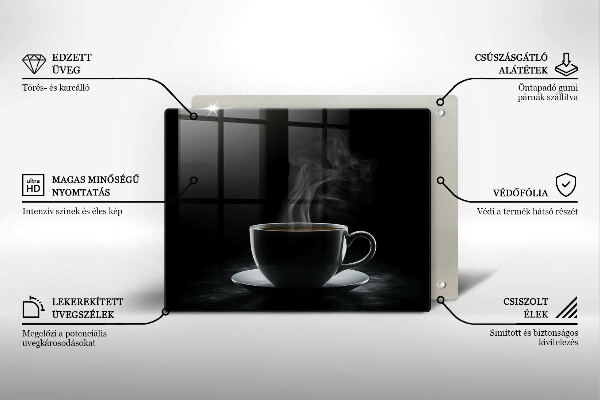 Chopping board Hot cup of coffee