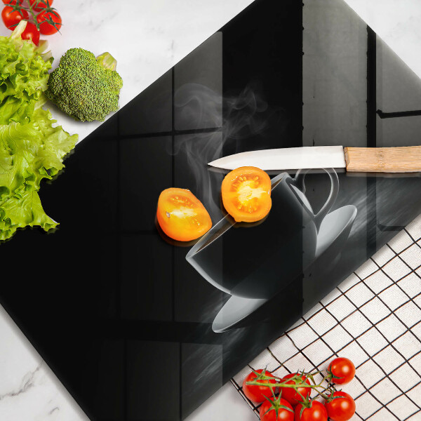 Chopping board Hot cup of coffee