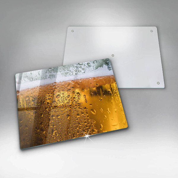 Chopping board Wet glass of beer