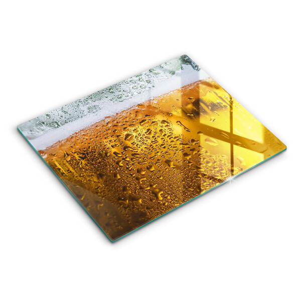 Chopping board Wet glass of beer
