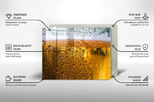 Chopping board Wet glass of beer
