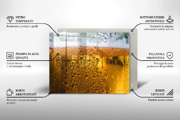 Chopping board Wet glass of beer