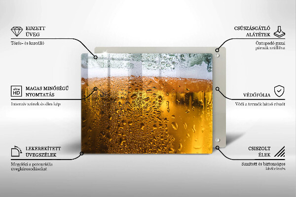 Chopping board Wet glass of beer