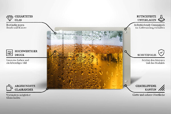 Chopping board Wet glass of beer