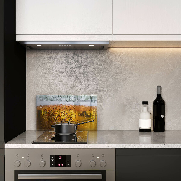 Chopping board Wet glass of beer