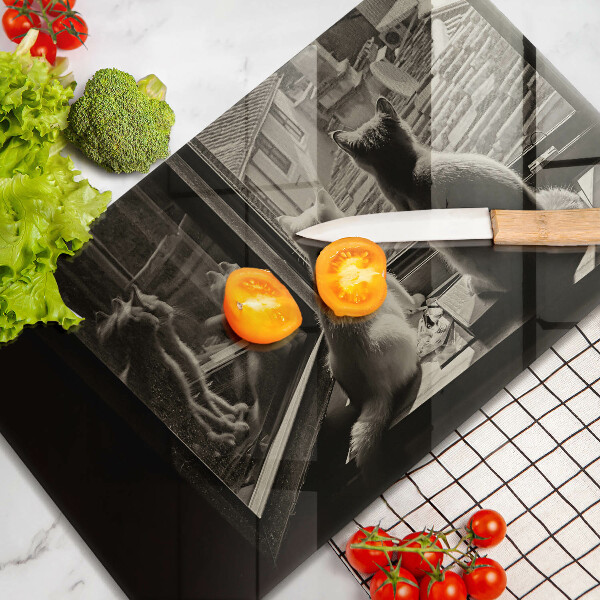 Chopping board Cats city and window