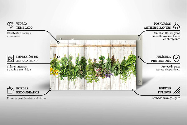 Chopping board Striped herbs and plants