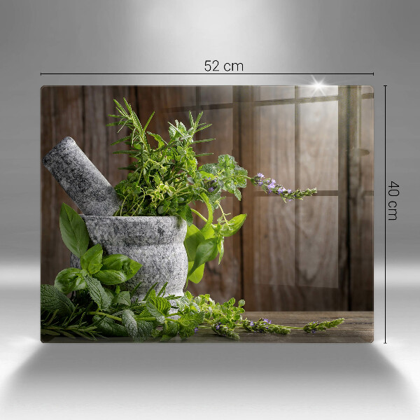 Chopping board Herbs plants and wood