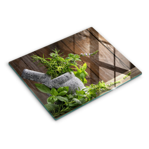 Chopping board Herbs plants and wood