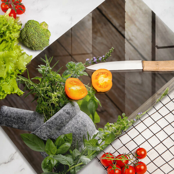 Chopping board Herbs plants and wood