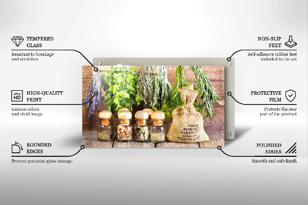 Chopping board Herbs spices and wood