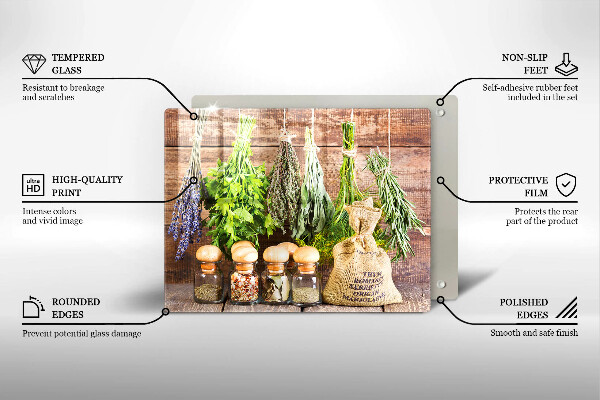 Chopping board Herbs spices and wood