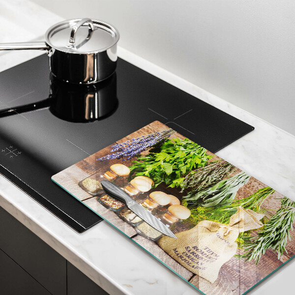 Chopping board Herbs spices and wood