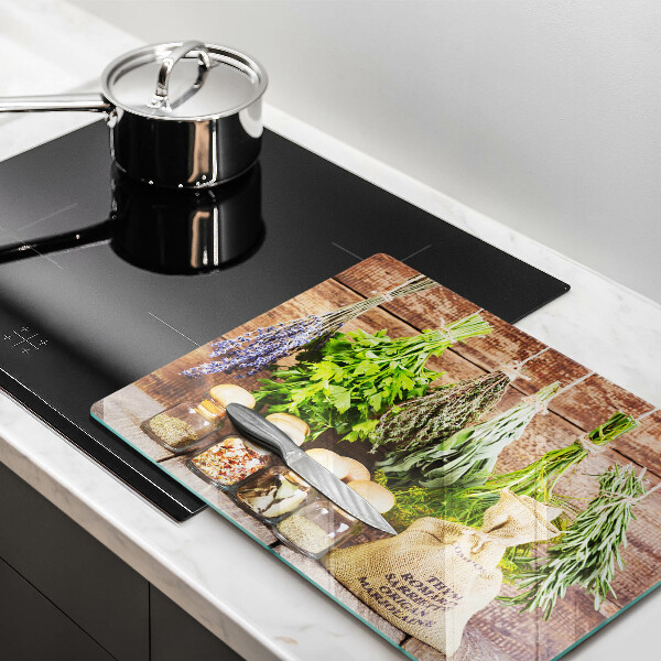 Chopping board Herbs spices and wood